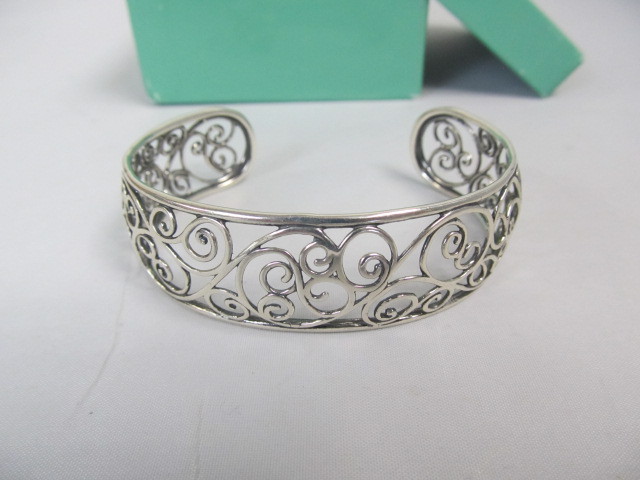 lot 204 image: Sterling Silver Filigree Cuff Bracelet