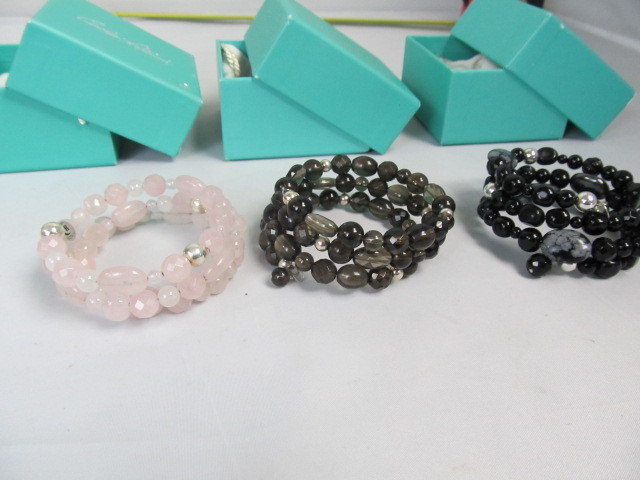 lot 206 image: 3 Polished & Cut Stone & Sterling Bracelets