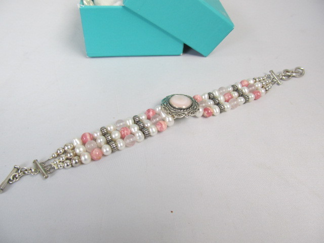 lot 207 image: Sterling Silver Gemstone & Genuine Pearl Bracelet