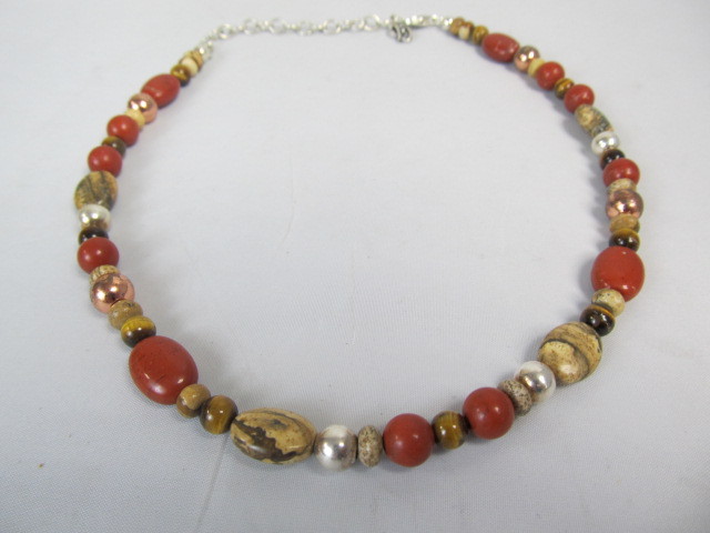 lot 215 image: Jasper wMulti Polished Stone & Sterling Necklace
