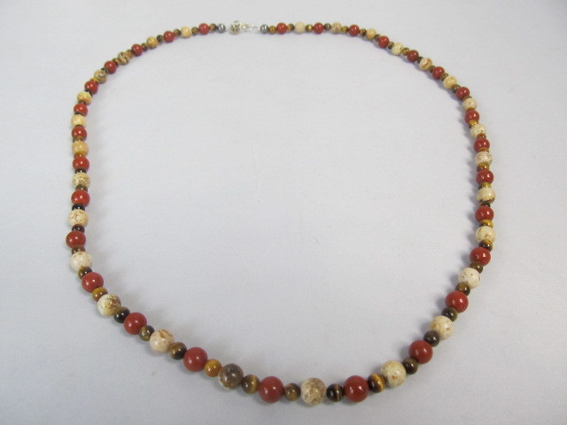 lot 216 image: Multi Polished Stone & Sterling Necklace