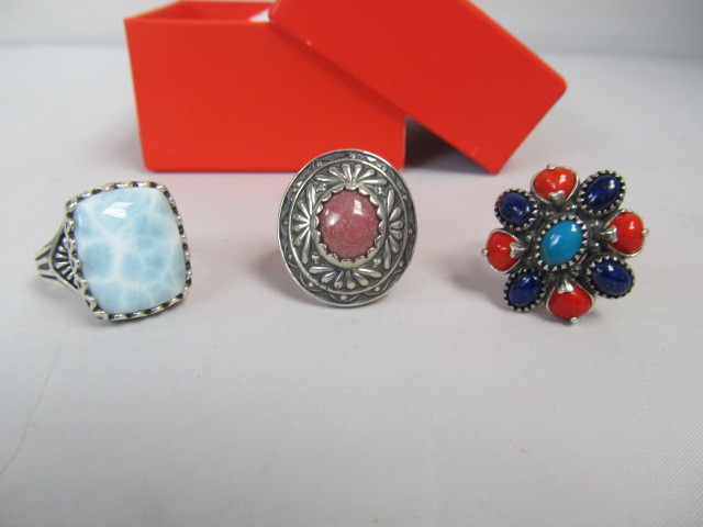 lot 226 image: 3 Sterling Silver & Gemstone American West Rings