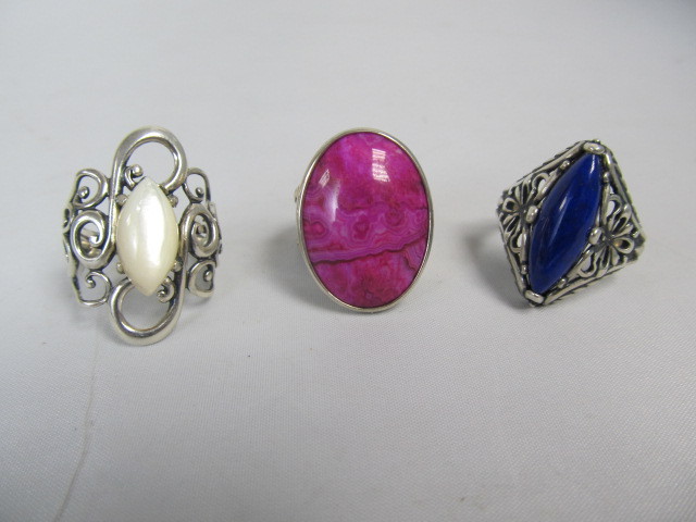 lot 229 image: 3 Sterling Silver & Gemstone Rings