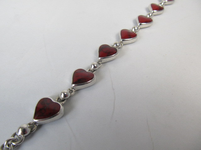 lot 244 image: Sterling Silver ATI Bracelet wHeart Shaped Stones