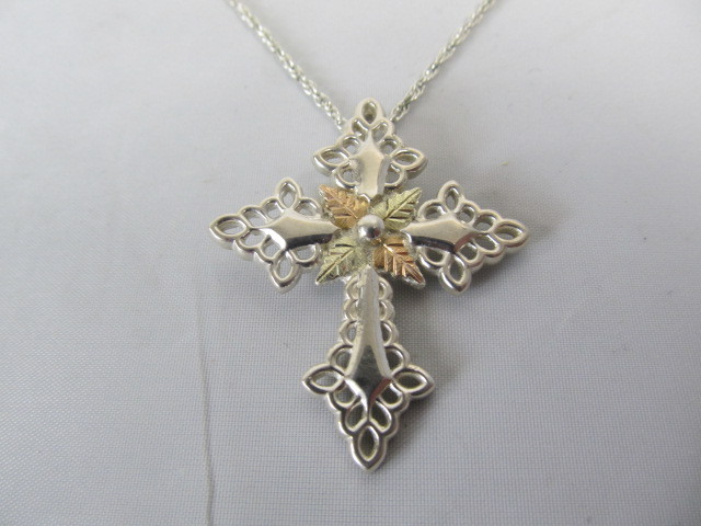 lot 247 image: Sterling Silver & 12K Gold Cross Pendant Necklace