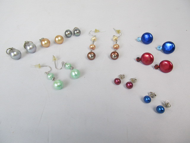 lot 251 image: Lot of Sterling Silver & Genuine Pearl Honora Earrings