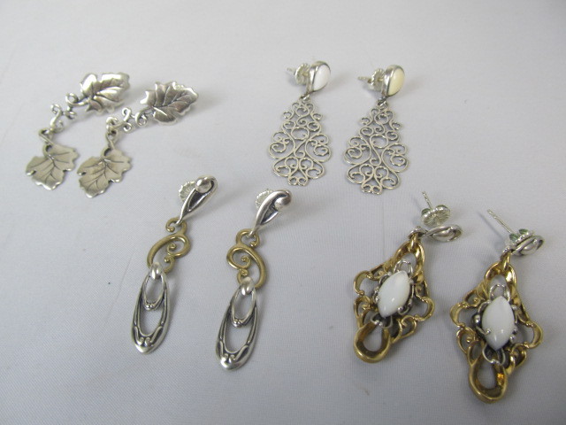 lot 256 image: 4 Pairs of Sterling Silver & Brass Earrings