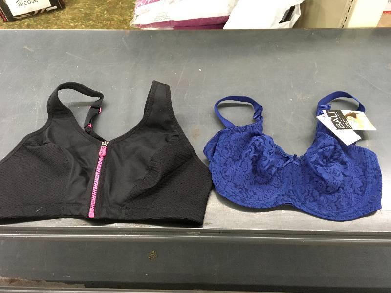 High Impact Zipper Sports Bra Size 36C & Bali Lace Seamless Underwire Bra Size 36D