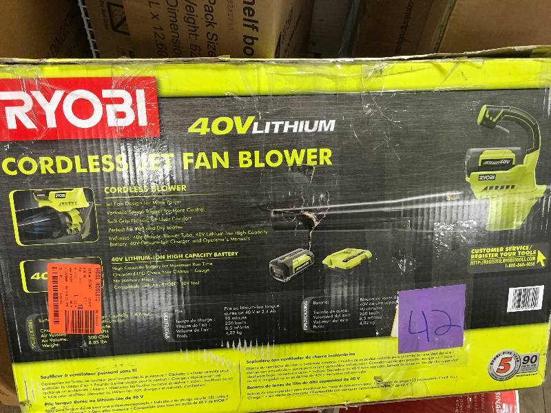 Ryobi 155 MPH 300 CFM 40-Volt Lithium-Ion Cordless Jet Fan Blower Battery and Charger includednot used