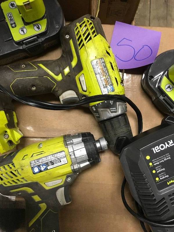 Ryobi 18-Volt ONE Lithium-Ion Cordless DrillDriver and Impact Driver Combo Kit with 2 Batteries, Charger in working conditions