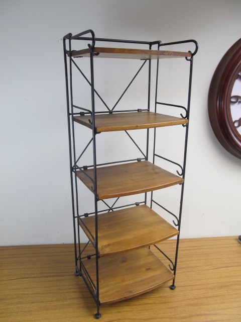 lot 44 image: Folding Iron & Wood Shelf