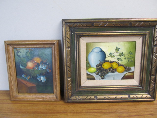 lot 92 image: 2 Small Vintage Signed Oil on Canvas Still Life Paintings