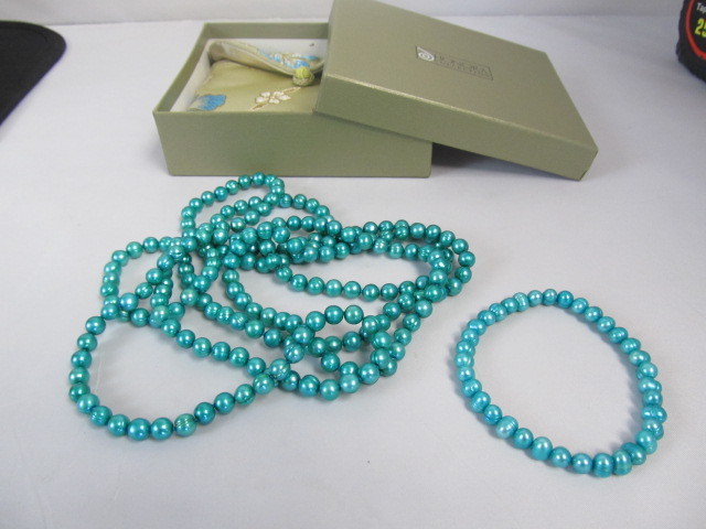 lot 103 image: Honora 60 BlueAqua Pearl Necklace wBracelet