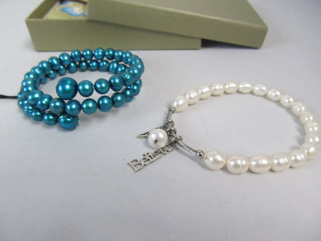 lot 105 image: 2 Honora Genuine Pearl & Sterling Silver Beacelets