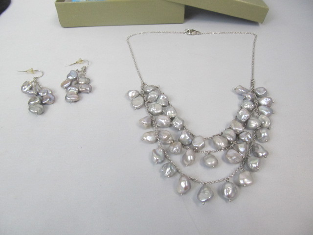 lot 115 image: Honora Sterling Silver & Genuine Pearl Necklace & Earrings