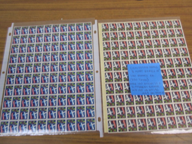lot 172 image: 3 Mint Sheets of 100 Vintage US Christmas Seals