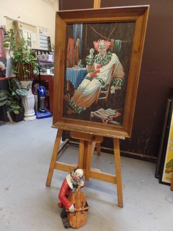 lot 209 image: CLOWN PAINTING AND FIGURINE