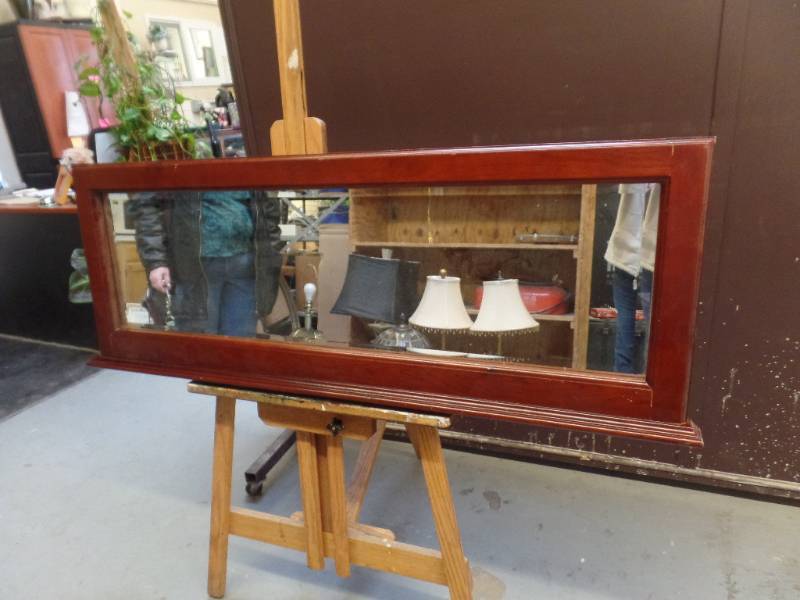 lot 228 image: WOOD FRAME BEVELED MIRROR