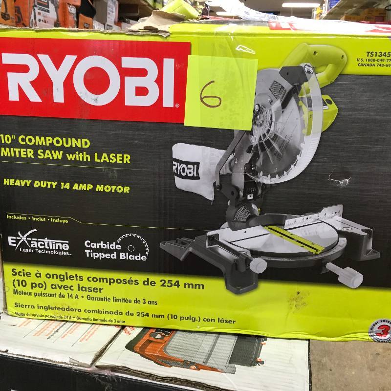 Ryobi 10 Compound Miter Saw with Laser, Heavy Duty 14 AMP Motor in like New working conditions