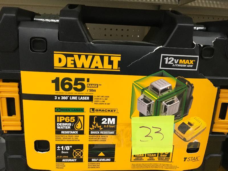 DeWalt 12 Volt 3 x 360 Degrees Green Line Laser open box never used