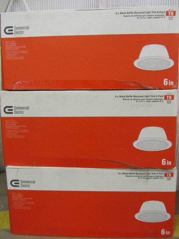 lot 46 image: Commercial Electric Commercial Electric 6 Black Baffle Recessed Light Trim T6 6-Pack (x3)