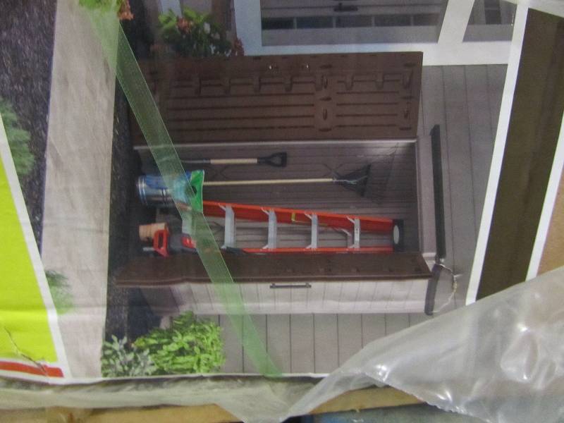 lot 87 image: Rubbermaid 4 ft. x 2 ft. 5 in. Large Vertical Storage Shed