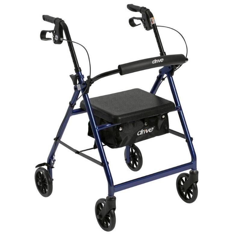 lot 75 image: Drive 4-Wheel Rollator Walker with Removable Folding Back Support and Padded Seat in Blue