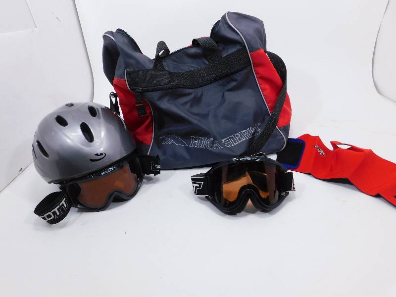 lot 12 image: 2 Pair of Scott Googles, Giro Helmet, Gator Duo Neoprene Face Protector and Bag