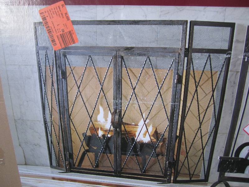 lot 19 image: 50 Fireplace Screen Tri-Panel with...