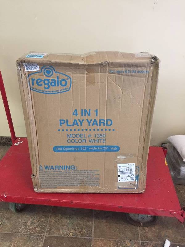 lot 83 image: IN BOX- Regalo 192-Inch Super Wide Gate and Play Yard, White