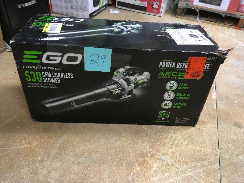 lot 29 image: EGO 110 MPH 530 CFM Variable Speed Turbo 56 Volt Lithium-Ion Cordless Electric Blower with Battery and Charger not used