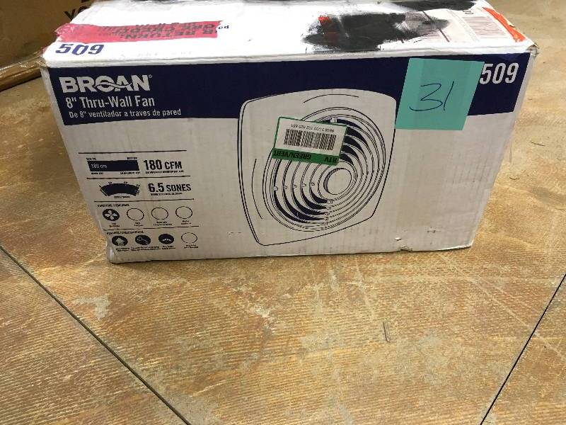 lot 31 image: Broan NuTone 509 Fan, Wall, 8-38 in. Thru Wall Fan not used