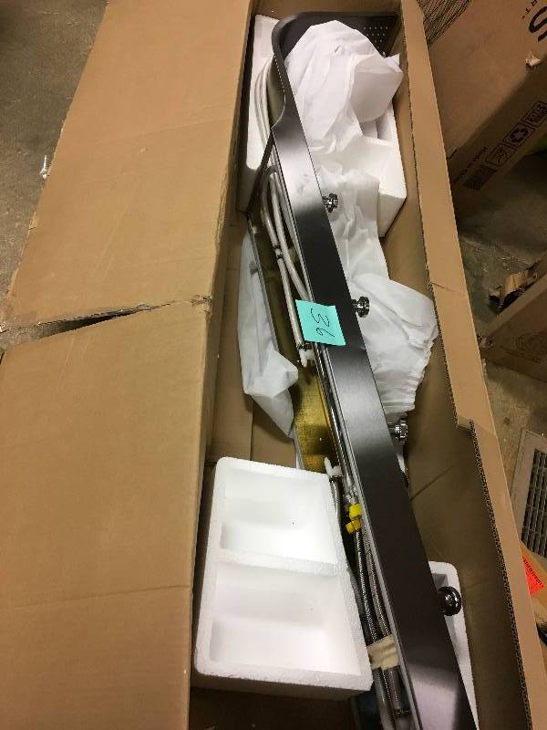 lot 36 image: AKDY 65 in. 8-Jet Shower Panel System in Black Stainless Steel with Rainfall Waterfall Shower Head and Handheld Shower Wand not used