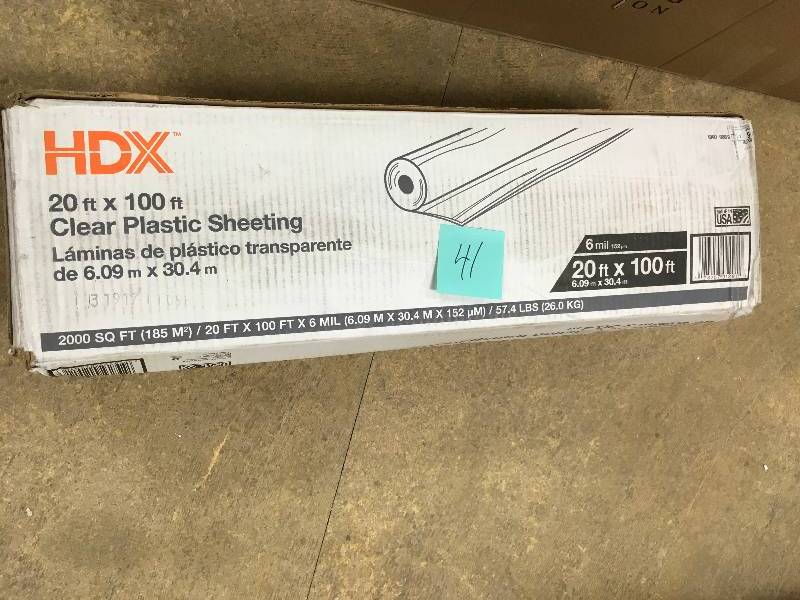 lot 41 image: HDX 20 ft. x 100 ft. Clear 6 mil Plastic Sheeting New