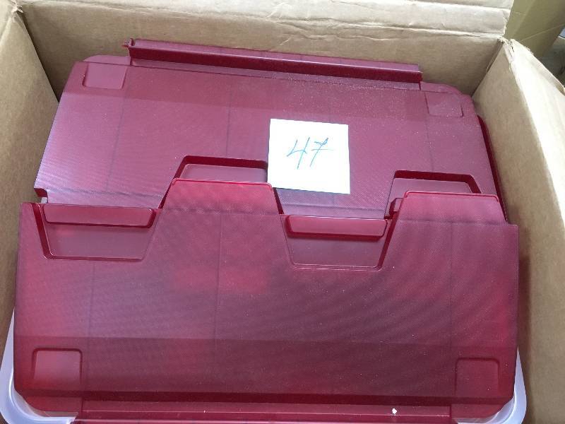 lot 47 image: IRIS Wing Lid Holiday Light Storage Box with 4 Light Wraps, Red not used