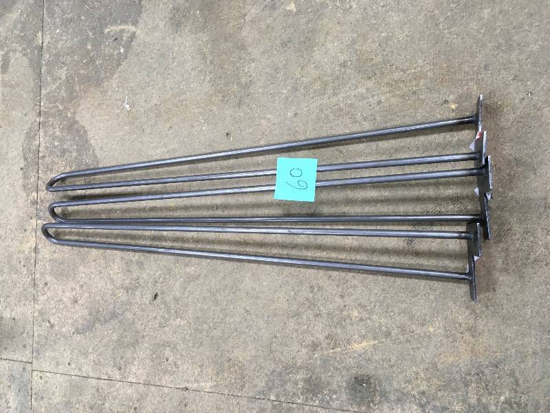 lot 60 image: Heavy Duty 12 in. Dia 36 in. Raw Steel 2-Red Hairpin Leg  not used