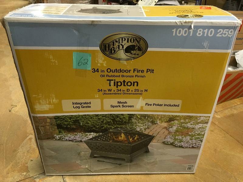 lot 62 image: Hampton Bay Tipton 34 in. Steel Deep Bowl Fire Pit in Oil Rubbed Bronze not used