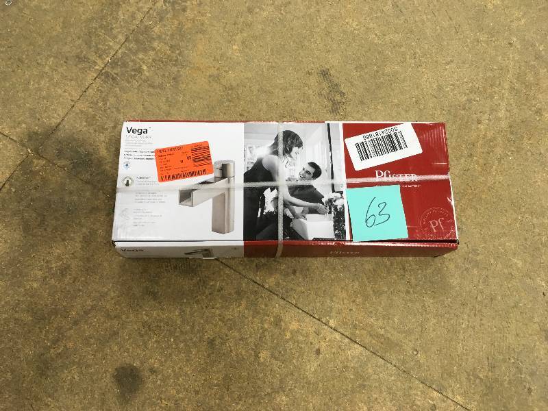 lot 63 image: Pfister Vega Single Hole Single Handle Bathroom Faucet in Brushed Nickel New