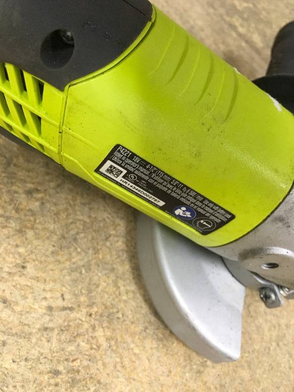 lot 79 image: Ryobi 18 Volt One 4-12 Angle Grinder (Tool Only) in working conditions