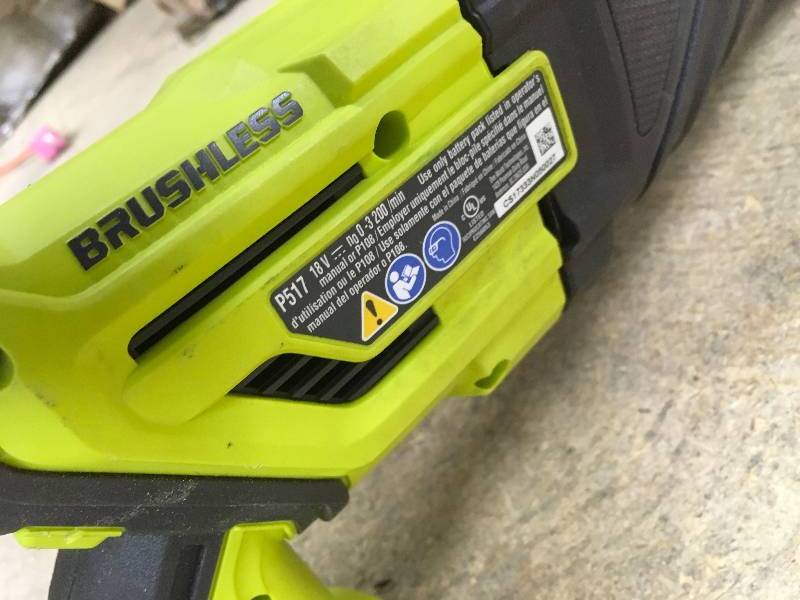 lot 81 image: Ryobi 18 Volt One Brushless Reciprocating Saw in working conditions