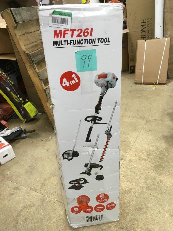lot 99 image: MFT261 2 Cycle 26cc Gas Full Crank Shaft 4-in-1 Multi Function String Trimmer not used
