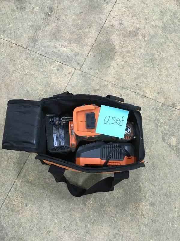 lot 100 image: Ridgid 18 Volt X4 Lithium-Ion Cordless DrillDriver and Impact Driver 2-Tool Combo Kit with Batteries and Charger and Bag in working conditions