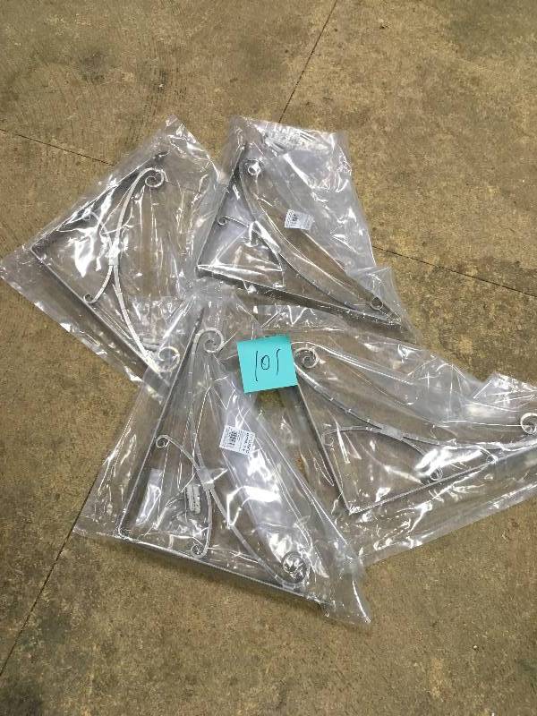 lot 101 image: Richelieu Brushed Nickel Decorative Brackets Richelieu 13-38 inch Projection Decorative Shelf Bracket - Lot of 4 New