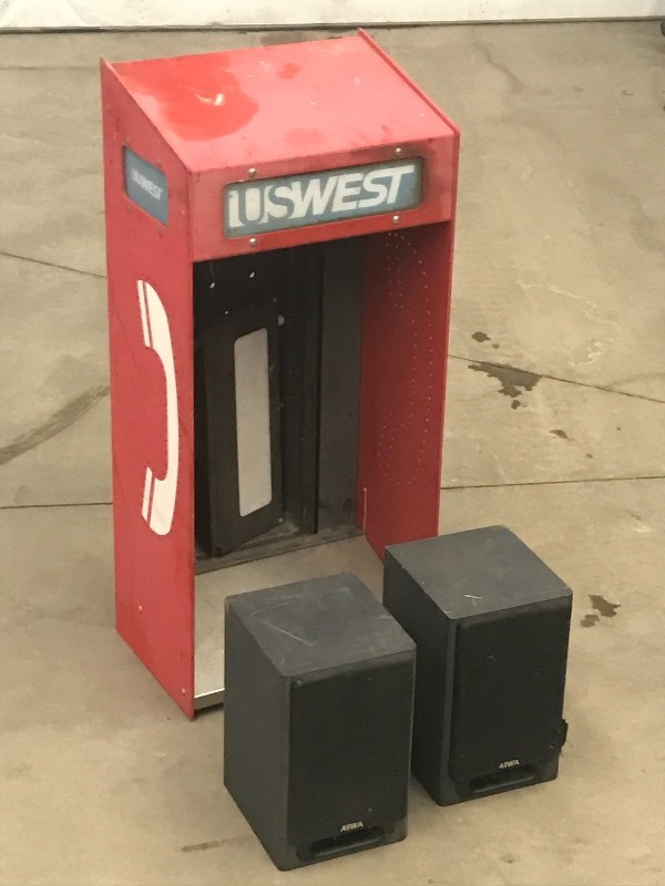 lot 39 image: Vintage Phone Booth & (2) Stereo Sp...