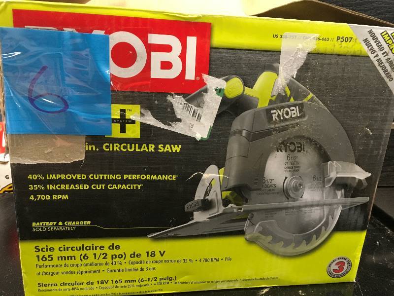 Ryobi 18 Volt One 6-12 in. Cordless Circular Saw Tool Only box not used