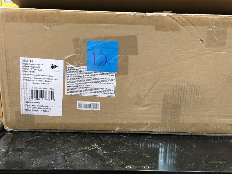 Ryobi 110 MPH 480 CFM Variable Speed Turbo 40 Volt Lithium-Ion Cordless Jet Fan Leaf Blower - Battery and Charger NOT included box not used