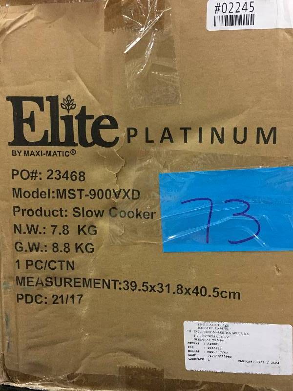 Elite Platinum MST-900VXD 8.5-Quart Stainless Steel Programmable Slow Cooker with Locking Lid not used