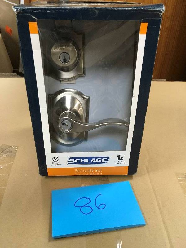 Schlage Camelot Satin Nickel Single Cylinder Deadbolt with Accent Entry Door Lever Combo Pack new