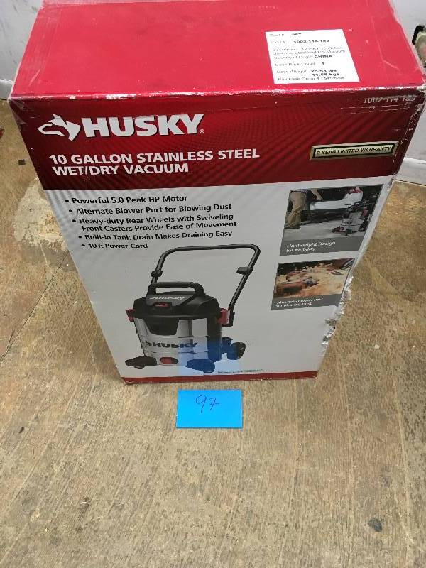 Husky 10 Gallon Stainless Steel WetDry Vac open box not used