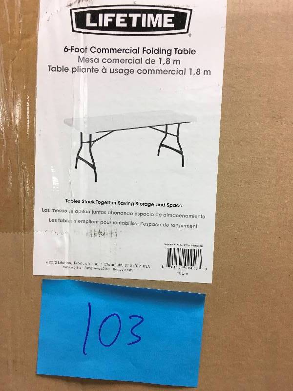 Lifetime 6 Foot Folding Table - White Granite - Lot of 2 not used